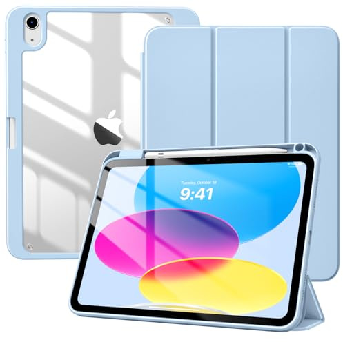 TiMOVO Hülle für iPad A16 11. Generation 11 Zoll 2025, iPad 10. Generation 2022 10,9 Zoll mit Stifthalter, Schlanke Schutzhülle mit Klare Transparenter Rückseite, Auto Schlaf/Aufwach, Himmelblau