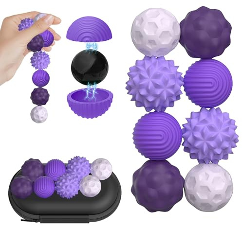 8 Stück Magnetic Fidget Balls, Magnetkugeln Stressball Silikon, Magnetische Fidget Toys, Magnetische Anziehungskraft Stress Bälle mit Silikonhülle, Sensory Toys für Stressabbau, Angst (Lila)