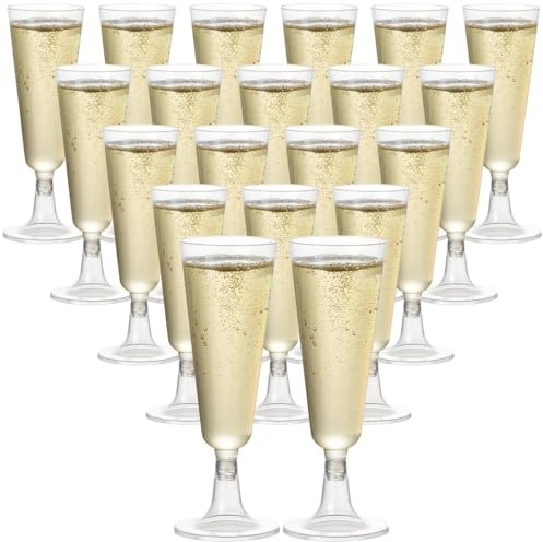 miaomiao Sektgläser Plastik, 20 Stück Sektgläser Kunststoff, 160ml Mehrweg Champagner Gläser, Cocktailgläser Sektglas für Hochzeiten, Geburtstage und Partys,Transparent
