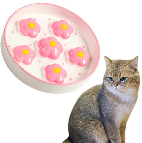 ACTOYS Anti-sling skål katt, anti-sling skål hund keramik, slow feeder katt, kattskål keramik, matskål hund, slingskål hundar (rosa blommor)