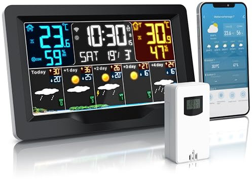 Brandson - Wetterstation Wlan mit Außensensor - WiFi mit App Tuya und SmartLife – Funk - Innen und Außentemperatur – Luftdruck Barometer Luftfeuchtigkeit Temperaturtrend Vorhersage