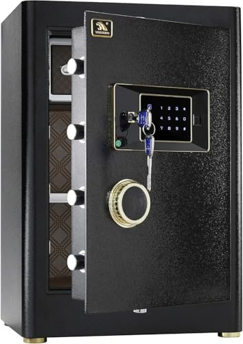 58L Large Digital Home Safe, 60 lb Heavy-Duty Safe Box with Key and Touchscreen Keypad, Dual Alarm, Inner Lock Box and Removable Shelf for Money, Documents and Jewellery, Black