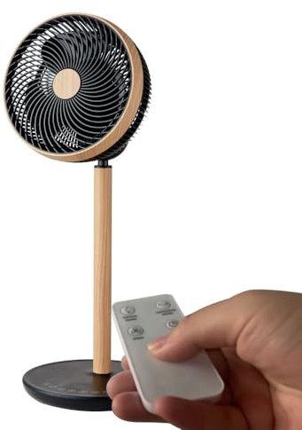 Bilake Ventilador pie 25W colibrí Negro Madera | Ventilador de pie diseño nórdico, Motor DC, con Mando, silencioso, oscilante y Temp