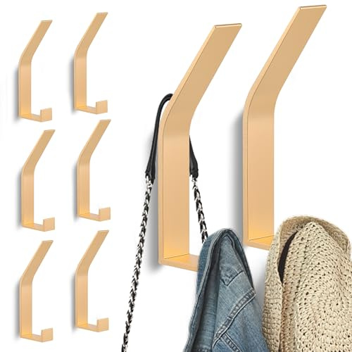 Kssvzz 8 Stück Golden kleiderhaken Wand zum Bohren-Schrauben unsichtbar, Moderne Garderobenhaken Garderobenleiste Wand für Garderobe, Jacken, Mäntel, Cap, Schals, Handtuch, Handtaschen und Mehr
