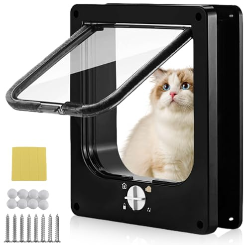 GOEDCH Gatto a 4 vie, chiusura magnetica: porta per animali domestici con design a basso rumore, facile da installare, porta per animali domestici, per porte interne ed esterne, parete o porta in