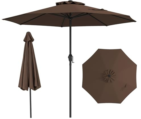 GOPLUS 250cm Parasol de Jardin Exterieur, Parasol de Balcon avec Manivelle, 8 Baleines Robustes, Dessus Ventilé, Protection Solaire, pour Terrasse Plage Patio Piscine (Marron)