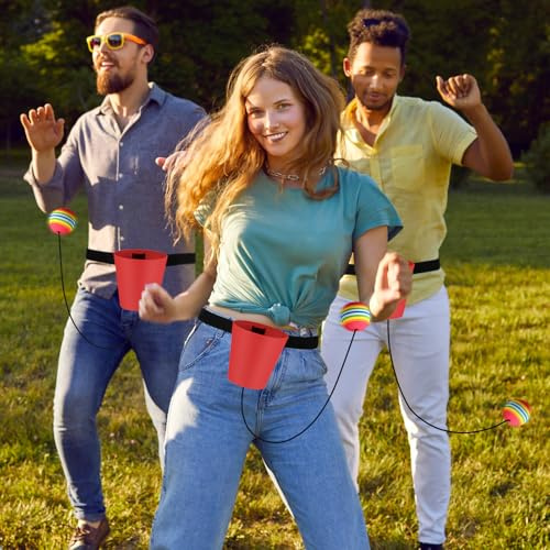 3 Set 3 Set Swing Ball Game Catch Ball in Cup Twerk Swing Away Toy, Red | Funny Family Games for Adults Christmas Graduations Bachelor Night Wedding Birthday Backyard Lawn Tailgate Entertainment