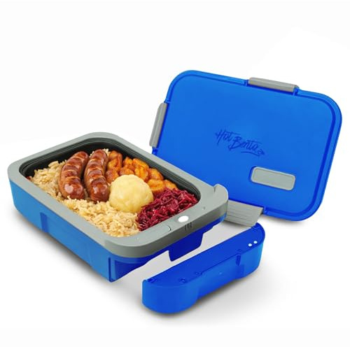 Hot Bento PLUS – Fiambrera Eléctrica Portátil y Autocalentable | Calienta Comida en 10 Min | Tupper Eléctrico para Trabajo, Oficina, Colegio y Viajes | 994 ml | Azul Océano