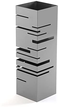Versa Stripes Portaombrelli per Ingresso, Corridoio, Camera, Giardino. Portaombrelli Piccolo e Moderno, Misure (A x L x l) 49 x 15,5 x 15,5 cm, Metallo, Colore Grigio