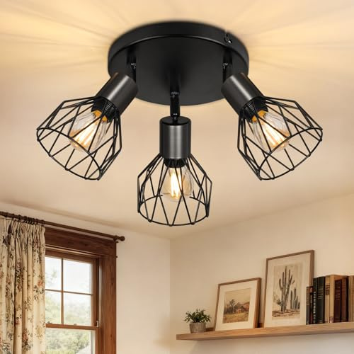 TaFiCo Deckenstrahler LED 3 Flammig E14 Innen, Schwarz | Deckenlampe Strahler, LED Deckenleuchte Spot, Wandstrahler Deckenspot für Wohnzimmer Schlafzimmer Küche, Ohne Leuchtmittel