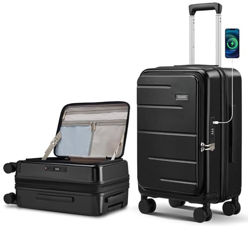 cllson Carry on Luggage Expandable Travel Luggage Top Opening Suitcase with TSA Lock and Usb Built in,Lightweight Rolling Suitcases with Spinner Wheels,PC Hard Shell Suitcases (Black, 20 Inch)