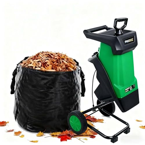 SIEEOUR 2400w Mulcher Elettrico,Cippatore Legno Giardino Con Diametro Taglio 40mm,Sacchetto Raccolta 50l,Design Portatile,Interruttore Sicurezza E Lame Reversibili Per Gestione Detriti Prato