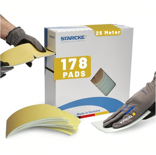 STARCKE® Schleifpapier Set 178x [25m Rolle] Abreißbar mit Schaumstoff - MADE IN GERMANY - Schleifpad Set mit Stearatbeschichtung - für Gips, Lack, Holz, Spachtel, Autolack, Maler (P400)
