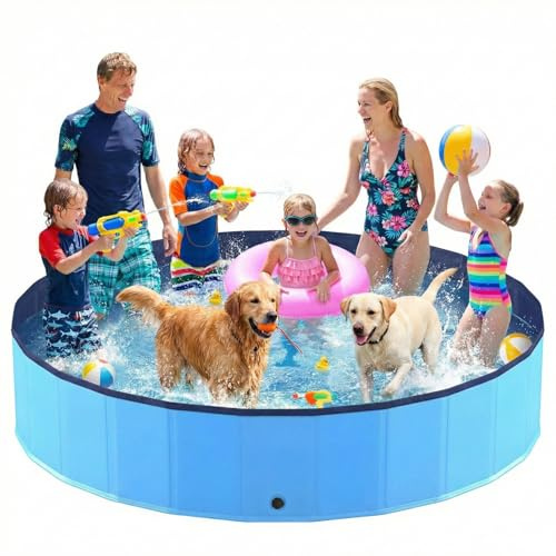 Hundepool faltbar, Planschbecken für Hunde 246 x 40 cm, Anti-Rutsch-Platten, Schnelle Entwässerung, Hundebadewanne, Swimmingpool Verdickt PVC