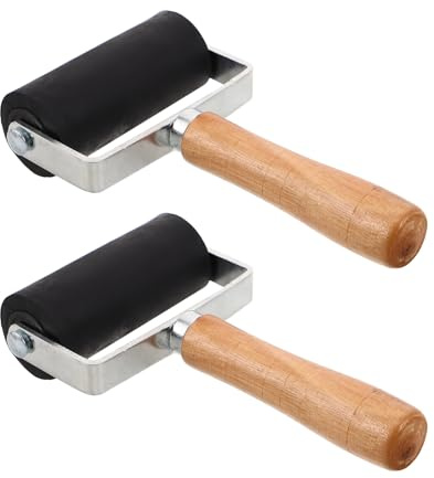 Generico Rullo per Stampa in Gomma 7cm Set 2 Pezzi con Impugnatura Antiscivolo in Legno, Rullo Inchiostro per Timbri e Applicatore Colla per Arti e Mestieri, Uso Scolastico e Creativo
