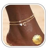 KRFY Ankle Bracelets for Women Adjustable Waterproof Gold Initial Women's Anklets Layered Beaded Heart CZ Initial Anklets for Women Hypoallergenic A-Z Letter Ankle Chains Beach Foot Jewellery-C