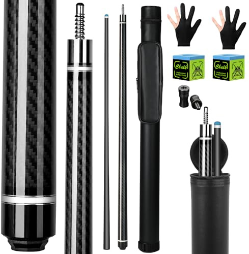 Kmise Carbon Fiber Pool Cue Stick 58, Billiard Cue Sticks 21-23oz, Low Deflection Pool Cue with 12,5mm Spitze, Professioneller Kohlenstofffaser-Billardstock für Erwachsene, 22oz