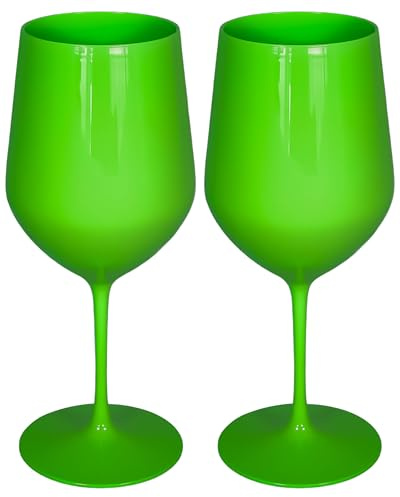 argentoè Calici Gioia in Plastica Rigida SAN 37cl - Infrangibili, Riutilizzabili, Lavabili in Lavastoviglie - Ideali per Vino, Champagne, Cocktail, Eventi, Giardino, Piscina, Barca (Verde, Set 2pz)
