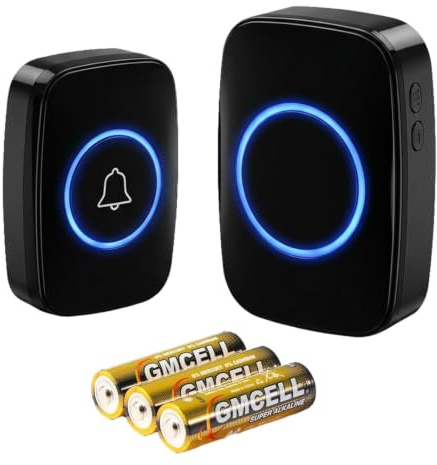 Campanello senza fili con batterie, per esterni e interni, impermeabile IP44, portata 300 m, 5 livelli di volume (0-110 dB) e 60 melodie, indicatore LED, per casa/hotel/ufficio/emergenza, ecc