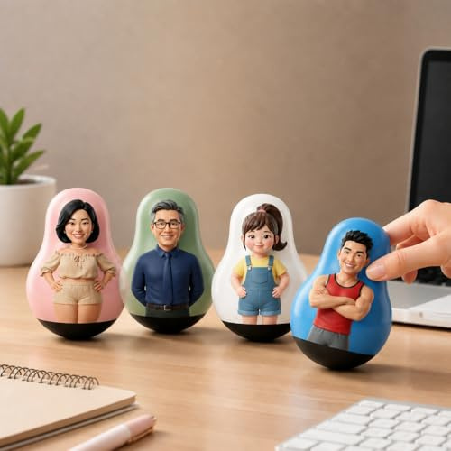 SOUFEEL Personalisiertes das Stehaufmännchen mit Eigenem Foto – Lustige Individuelle Dekorationsfigur Mann/Frau, 4 Farben, Personalisierte Tischdekoration, Geschenk für Geburtstag, Vatertag (Stil 01)