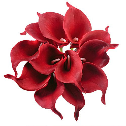 SMYLLS Calla Lily Brautsträuße mit Geschenkverpackung, Latex-Look wie echt, umweltfreundlich, geruchlos, künstliche Blumen, Weihnachten, Heimdekoration (12, rot)