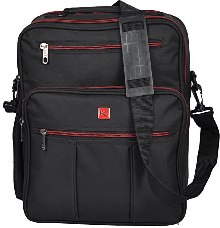 KEANU Flugbegleiter Umhängetasche :: 2 DIN A4 Fächer 2 Vordertaschen :: Arbeitstasche Herrentasche im Hochformat - breiter Ordner passt (Schwarz)