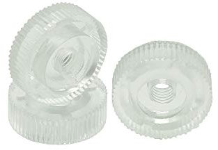 10 Stück Rändelmutter M4 Transparent Kunststoff PA 6.6 Abstandsmutter d.15mm H.6mm Distansmutter mit Innengewinde u. Steg