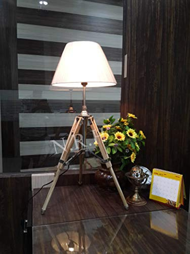 Natural Finish Wooden Tripod Table Lamp Without Shade Vintage Industrial Flair to Exhibitions Vintage, Nautical, Handmade.