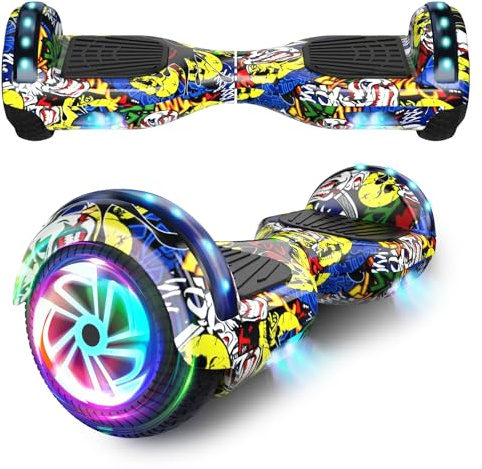 Hoverboard, Gyropode eléctrico de 6,5 pulgadas Hoverboard Hover Scooter Board con música Bluetooth, luces LED y potente motor para niños y adolescentes