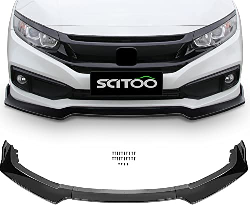 SCITOO 3PCS Black PP Front Bumper Body Kit Spoiler Chin Spoiler Front Bumper Lip Fit for 2016-2020 for Honda Civic