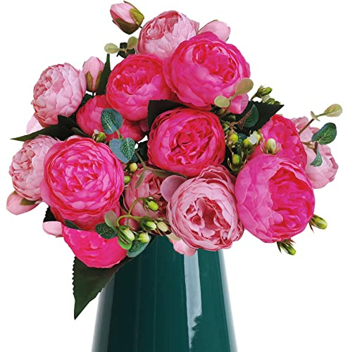 BOMJJOR Pfingstrosen, künstliche Blumen, Seide, Pfingstrosen-Arrangement, Blumenstrauß für Hochzeiten, Gartenpartys, Heimdekoration, elegant, Vintage, falsche Pfingstrosen, 3 Stück