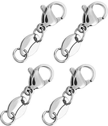 Abeillo 4 Piezas Cierre de Mosquetón de Plata, Mosquetón Extensor de Collar de Pulsera, Extensor de Cadena para Cadenas de Joyería DIY Pulseras Collares