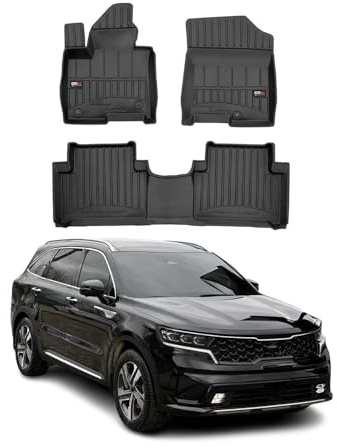 OMAC Fußmatten für Kia Sorento 2021-2026 Gummi 3tlg Schwarz | Hybrid, Premium, Gummimatten, Automatten, Allwetter, fahrzeugspezifisches Produkt, 3D-Passform, Antirutsch, wasserdicht