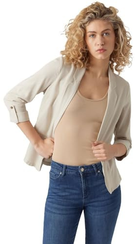 VERO MODA Damen Legeres Blazer Jackett mit Dreiviertel Arm Leichter Sakko Eleganter Business Shacket, Farben:Beige-2, Größe:XL
