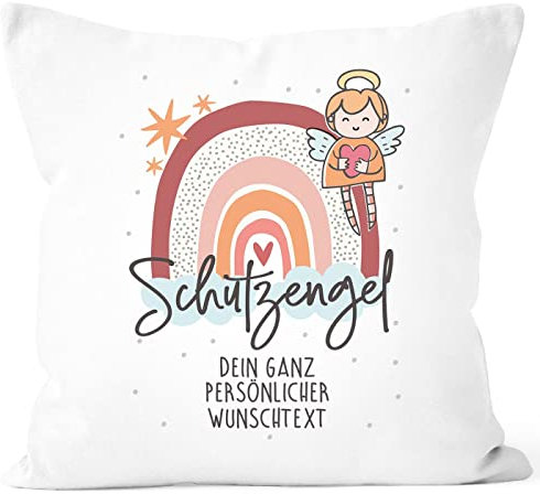 SpecialMe® Kissen-Bezug Schutzengel Regenbogen personalisierbar mit Wunschtext Geschenk eigene Worte Glücksbringer Weiss-rot Standard