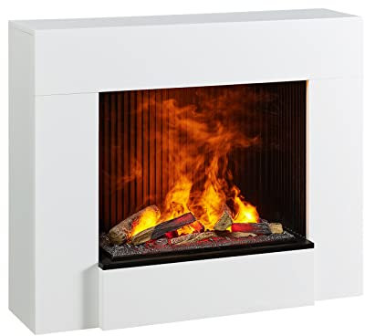 BALDERIA Thanos Elektrokamin | Standkamin mit Optimyst-LED-Flammenillusion | Wassernebel, Knister-Sound, Scheite | Kamin mit Fernbedienung | Weiß