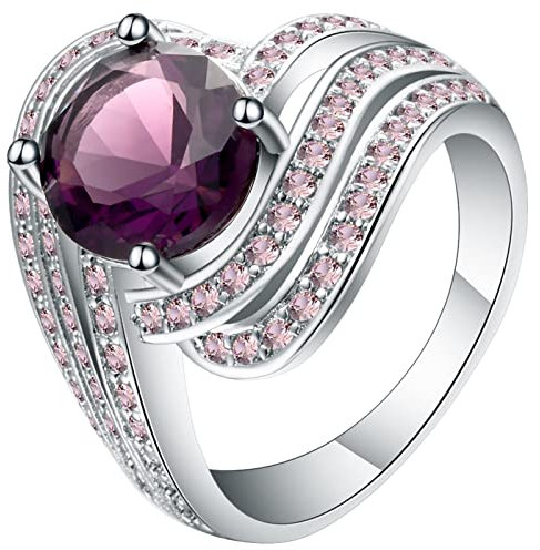 Aotiwe Schmuck Damen Ringe, Freundschaftsringe Beste Freundin Hohl Silber mit Lila Ovalschliff Zirkonia Größe 62 (19.7)