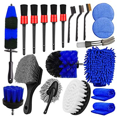 TMPTY Auto-Staubbürsten-Set, 20-teilig, kratzfrei, Bohrer-Staubbürste, Detaillierungsbürste, Mikrofasertuch, Auto-Staubtuch-Set, Innen- und Außen-Staubwerkzeuge for Autos (Farbe : B)