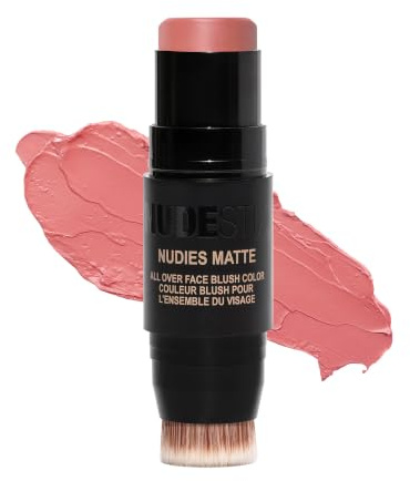 Nudestix Nudies Blush Stick – 3-in-1 Cream Blush for Cheeks, Eyes & Lips with Built-In Brush | Soft Matte Finish for a Natural Flush | Clean, Vegan & Travel-Friendly Makeup (Naughty N' Spice)