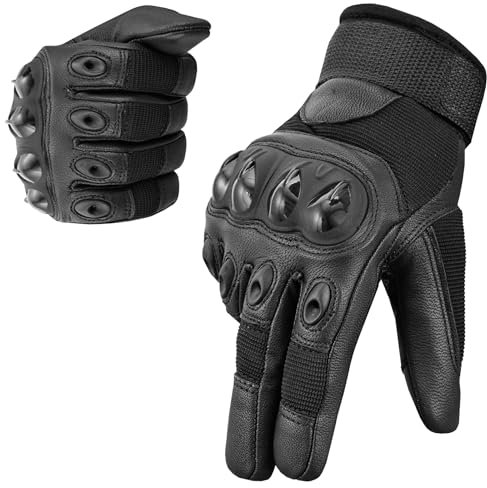 WESTWOOD FOX Leather Motorcycle Gloves – Full Finger Touchscreen Riding Gloves for Men & Women Limited Stock (Black, M)