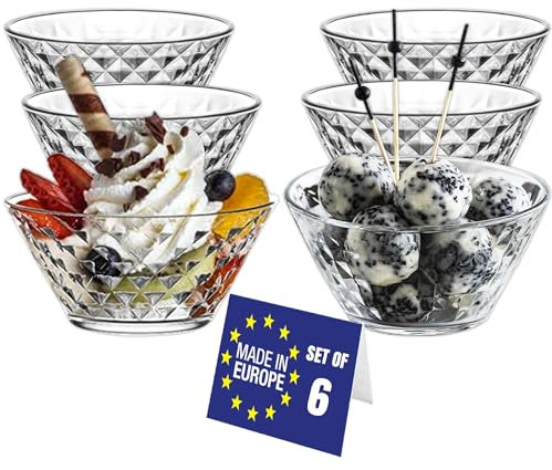 LAV Cuencos para Postres Cristal Set 6, 330ml SIN PLOMO Copas Postre Cristal Cuencos Aperitivos, Tazones para Salsas, Ensaladera de Vidrio, Ensaladier, Tazas para Postres, Glass Bowls