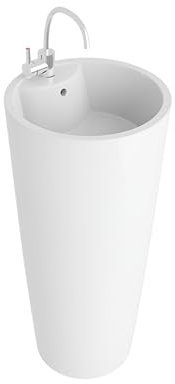 LAVITA Standwaschbecke Uvas | Freistehendes Waschbecken Rund | Waschbecken mit Überlauf und Hahnloch | Aus hochwertigem Porzellan | Bodenstehende Waschtisch | 83,5x40x40 cm | Weiß Glanz