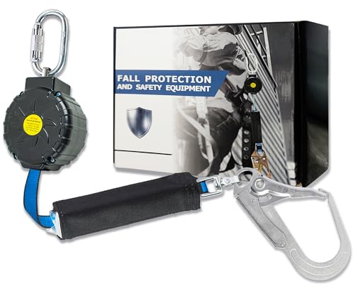 6FT Fall Protection Retractable Lanyard, Self Retracting Lifeline Construction Lanyard Fall Arrest Safety Roofing Heavy Duty Leading Positioning (Large Hook)
