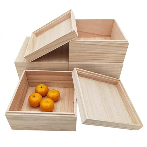Anktily 4-tlg. Unfertige Holzbox mit Deckel, 15x15x8 cm Kleine Quadratische Holz-Aufbewahrungsbox, Rustikale Holzbehälter für Bastelarbeiten, Hausaufbewahrung