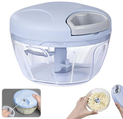 NIUAWASA Zwiebelschneider Manuell 500ml, Manueller Gemüse Schneider Handzerkleinerer Multizerkleinerer mit Edelstahlklingen Schneidemaschine Würfelmühle für Zwiebeln Knoblauchnüsse(Blau)
