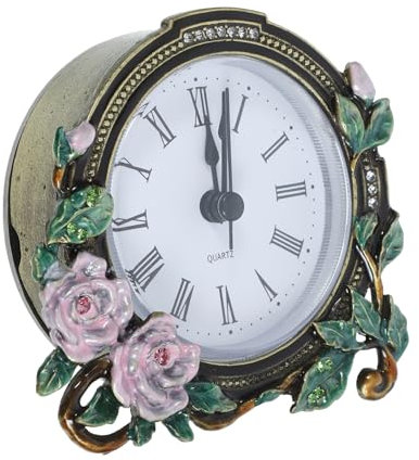 Yardenfun Vintage Kleiner Tischuhr Kleine Retro Uhr Mit Emailleblume Kompakte Europäische Uhr Für Einweihungspartys Und Geburtstage