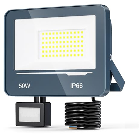 TOPAUBUB LED Strahler mit Bewegungsmelder Außen 50W 5000LM 1 Stücke - IP66 Wasserdicht LED Scheinwerfer 230V mit Bewegungsmelder Außen, 6500K Fluter Flutlichtstrahler Aussenstrahler für Garten