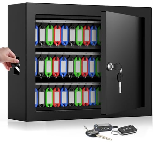 Mejasg 75 Schlüssel Schlüsselkasten mit 75 Farbigen Schlüsselanhänger, Schlüsseltresor Schlüsselsafe Aussen mit Seitlichem Schlüsseleinwurf, Schlüsselschrank für Büros Lager Garagen