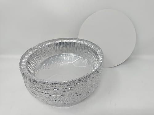 Foglish Home & Garden 10 x 19cm 7 Aluminium Foil Round Pie Flan Quiche Dish Tray Containers with Lids BBQ 19x19x4.4cm Airfryer Oven