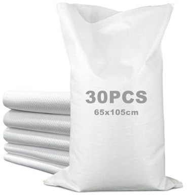 WOPPLXY 30 sacchi di sabbia, grandi dimensioni 65 x 110 cm, sacchi di sabbia vuoti in polipropilene bianco, per protezione dalle inondazioni